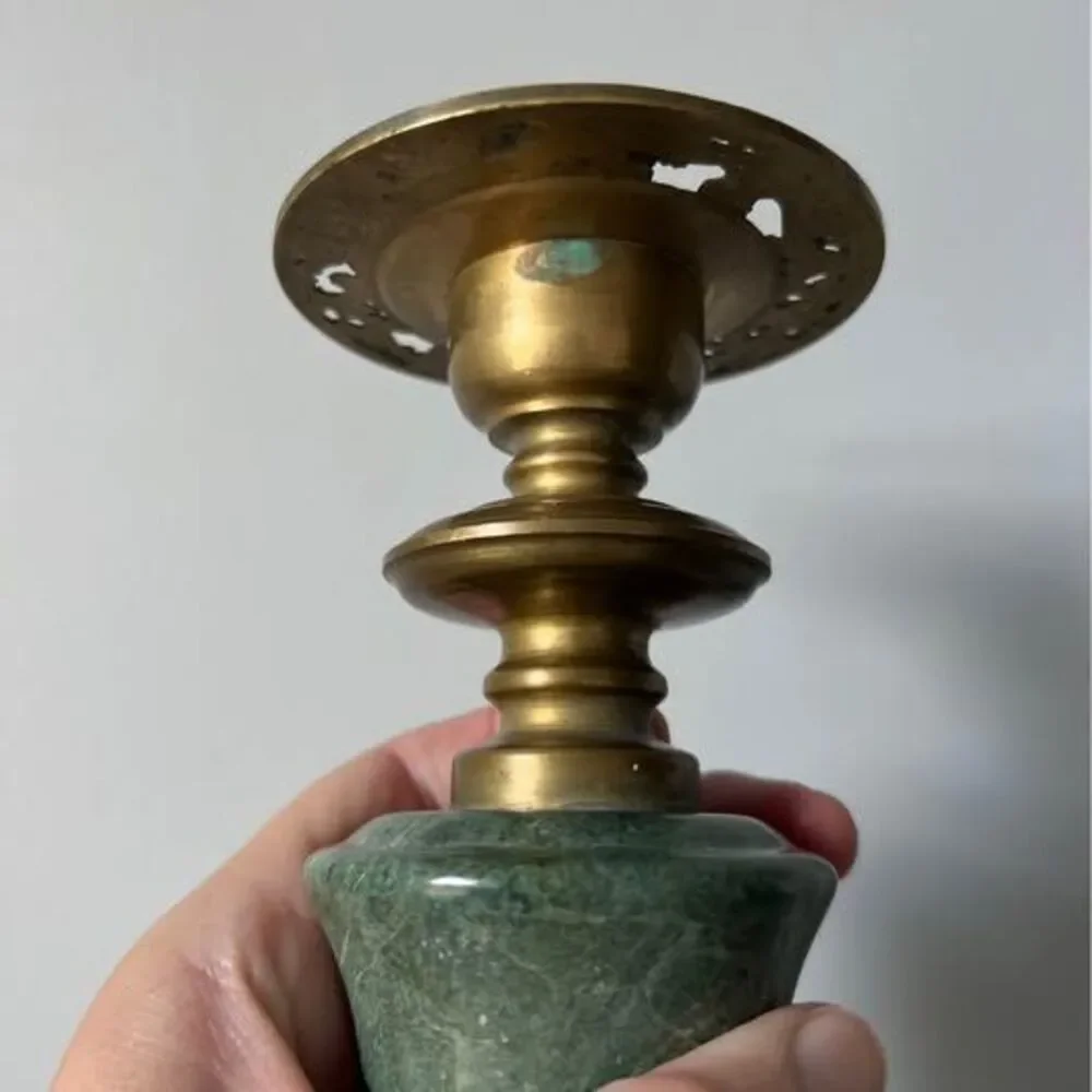 Vintage Green Marble and Brass Candle Holder - needs repair